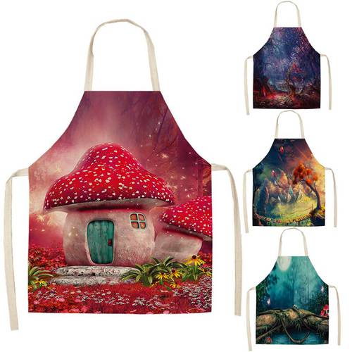 Forest Kitchen Apron Fantasy Tree Printed Sleeveless Cotton Linen Aprons for Men Women Home Cleaning Tools