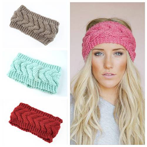 5Pcs Twist knitted wool hair band Elastic handmade warm headband Simple solid color