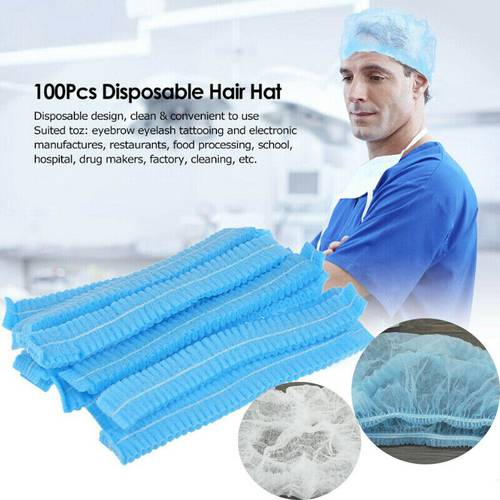 100PCS Double Ribbon Anti Dust Hat Non-woven Disposable Shower Caps Pleated Women Men Bath For Spa Hair Salon Beauty Accessories
