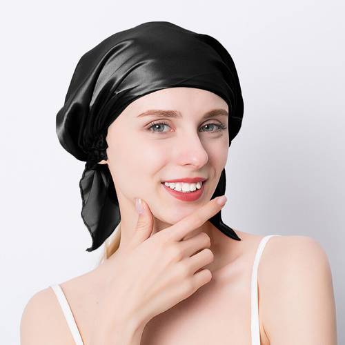 2pcs 100% Nature Silk Sleeping Cap Solid Color Multicolor Night Cap Night Wrap Head Cover for Hair Care Elastic Band Shower Cap