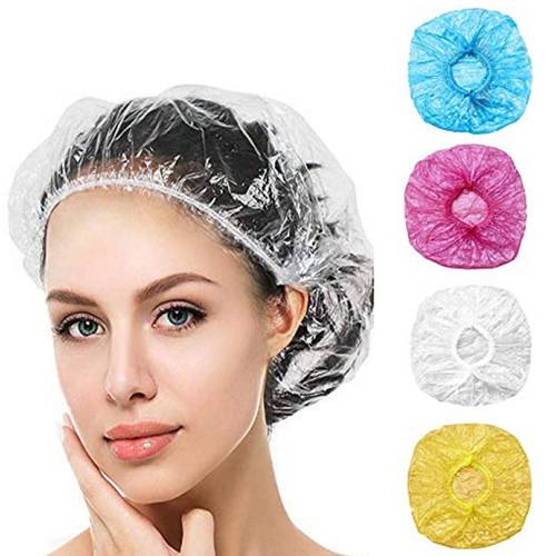 10PCS Plastic Waterproof Disposable Shower Cap Transparent Color Shower Hat Hotel For Travel Home One Time Bathroom Products