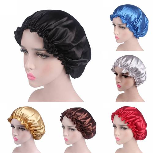 1PCS Hair Styling Satin Lace Sleeping Caps Fabric Hair Bonnet Satin Lined Sleep Cap Night Hat Adjust Shower Cap Silk Bonnets