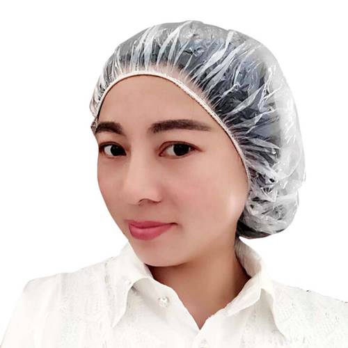 100pcs transparent Shower Caps Hat Clear Spa Hair Salon Hotel One-Off Bathing Elastic Shower Cap Disposable Bathroom Products