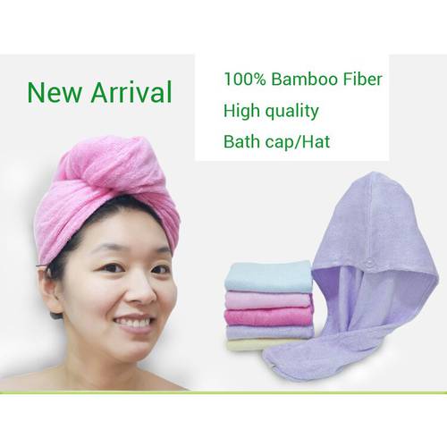 1PCS High quality 100% Bamboo fiber Strong Water Absorption Hair Dry Shower Bath Caps/Hats 5 Colors Available