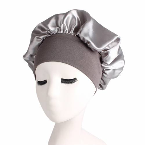 Sleeping Caps Satin Solid Wide-brimmed High-elastic Shower Cap Night Sleep Hat Hair Care Bonnet Bathroom Accessories