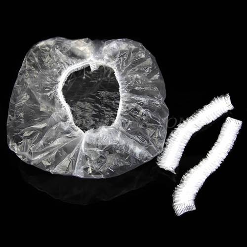 100pcs Disposable One-off Hotel Home Shower Bathing Clear Hair Elastic Caps Hats Shipping