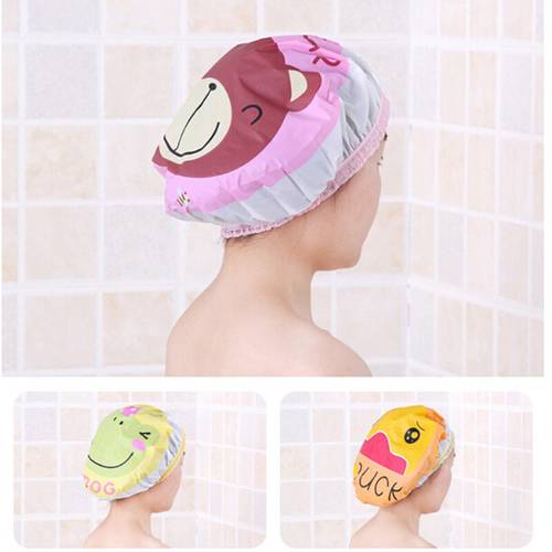 PVC Waterproof Shower Caps Eco-friendly Cartoon Lovely Elastic Band Hat Bath Cap Bathroom Supplies Shower Cap