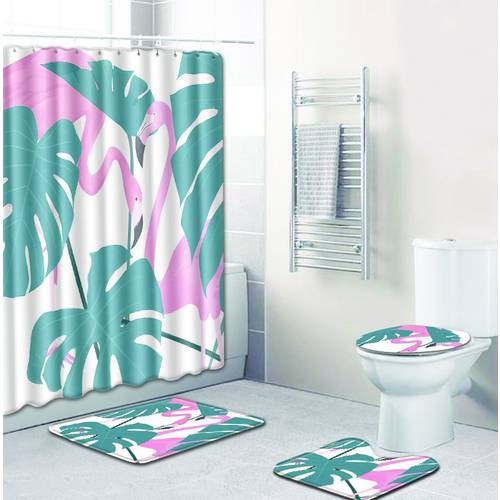 Ship Flamingo series shower curtain Flannel Absorbent Non-Slip Mat Bathroom Toilet bath Mats Set Bath Rugs Toilet Covers