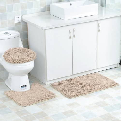 Three-piece Bathroom Anti-slip Mat Bathroom Mat Toilet Seat Cover Absorbent Chenille Mat Long U-shaped Round