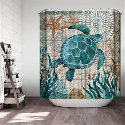 4Pcs/set Anti-slip Bathroom Mat Set Marine Animals Bath Mat Coral Fleece Shower Curtain Floor Mat Washable Bathroom Toilet Rug