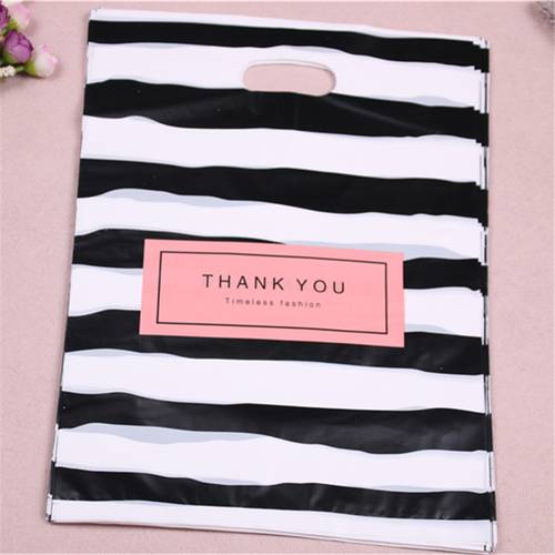 New Design Wholesale 100pcs/lot 25*35cm Luxury Fashion Shopping Plastic Gift Bags with Thank You Favor Birthday Packaging