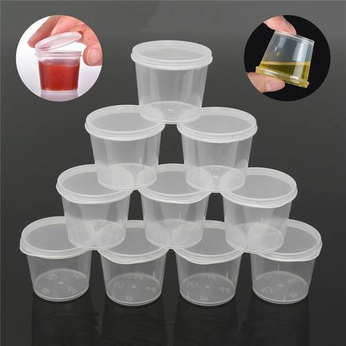 30pcs/Set 25ml Disposable Plastic Takeaway Sauce Cup Containers Food Box with Hinged Lids Pigment Paint Box Palette Reusable