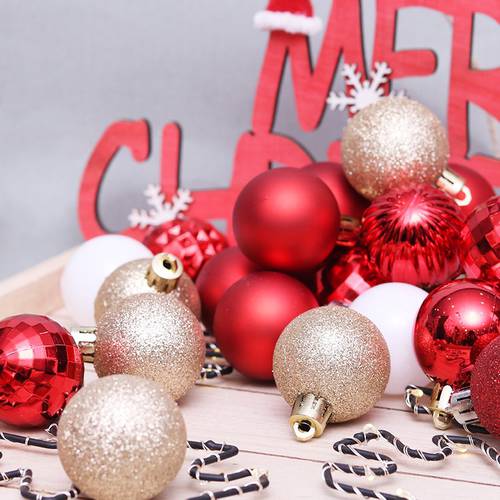 24pcs 3cm Christmas Ball Decoration for Tree Home Bauble Gold Silver Plastic Xmas Hanging Ball Ornaments Happy New Year 2021