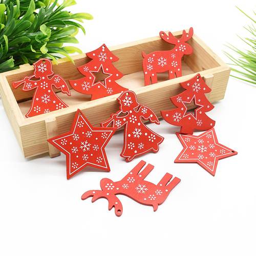 10pcs Christmas Decorations for Home Wooden Accessories Red White Diy Gifts Candy Box Ornaments Pendant Handwork Crafts