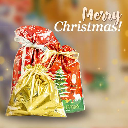 Christmas Bag Christmas Gift Bag Candy Cookies Plastic Bag for Packaging Food Gift Drawstring Drawstring Pocket
