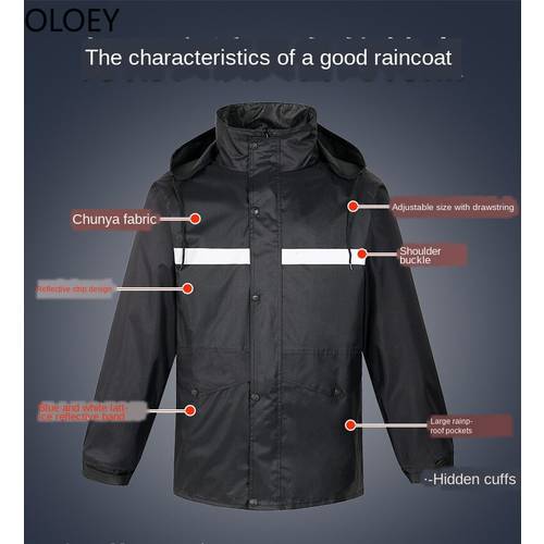 Reflective Large Raincoat Pants Hooded Poncho Rain Coat Rain Jacket Waterprooft Raincoat Men Suit Thick Black Windprooft Travel
