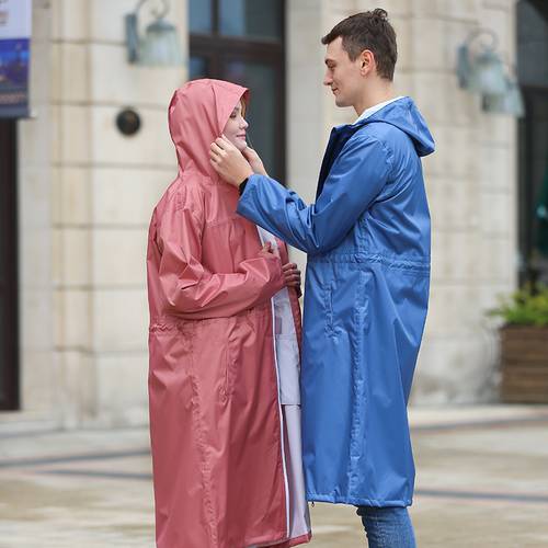 New style high quality adult waterproof women long hooded raincoat men rainsuit with pants for tour cycling two colors