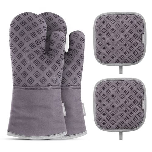 Homemaxs 2PCS Oven Mitts with 2PCS Heat Resistant Pot Holder Pad Protective Oven Gloves Oven Mitts (Gray)