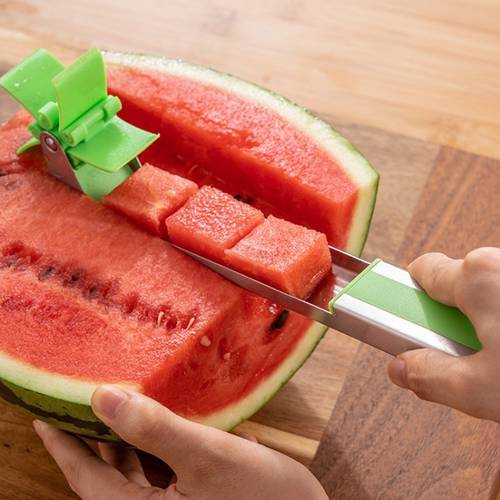 New Stainless Steel Watermelon Slicer Fruit Knife Cutter Ice Cream Ballers Melon Cut Refreshing watermelon cubes Kitchen Tool