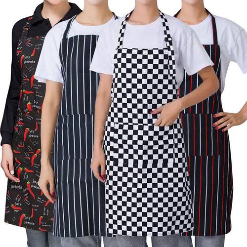 New Style Striped Plaid Long Man Women Waist Apron with Pocket Catering Chef Waiter Bar Chef Waiter Apron Barbecue Kitchen Tool