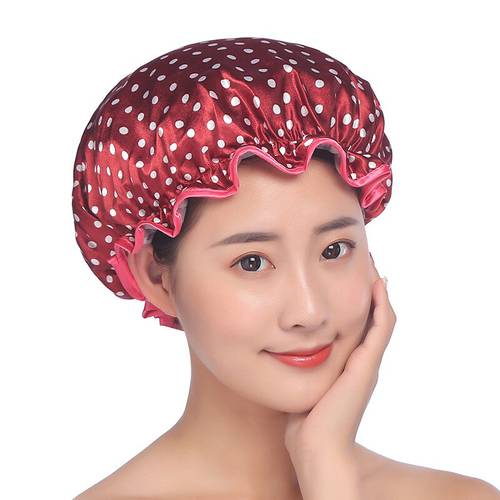 Waterproof Shower Cap Double Layer Elastic Bath Hat Bathing Cap For Women Spa Bathing Accessory Hair Salon Bathroom Product
