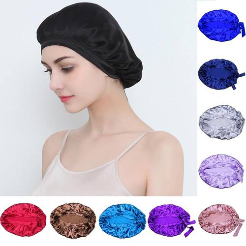 Women Head Cover Pure Silk Sleep Hats Night Long Hair Care Cap Adjustable Breathable Mulberry Silk Sleeping Head Cover