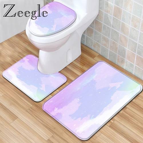 Zeegle Colorful Bathroom Mat Set Dustproof Mat for Toilet Water Absorption Soft Mat Modern Mat for Bathroom Toilet Seat Cover