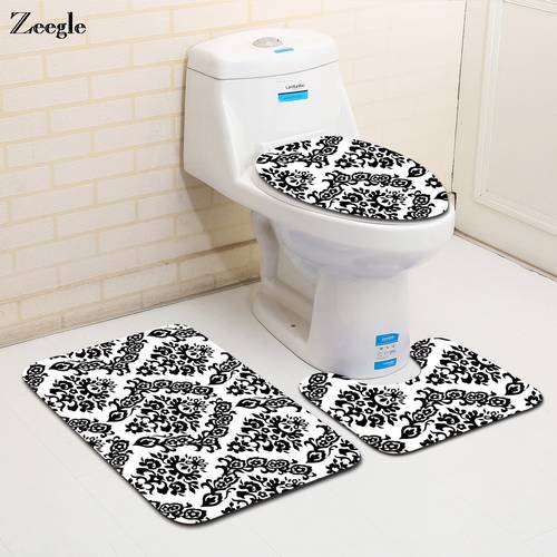 Zeegle 3pcs Bathroom Mat Set European Style Bath Mat Anti Slip Bathroom Rug Soft Foam Toilet Mat Absorbent Bath Rug Sets