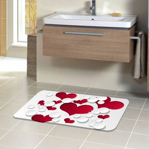 Else White Red Hearts Romantic Loves 3d Pattern Print Bath Mats Anti Slip Soft Washable Bathroom Mat Toilet Rugs