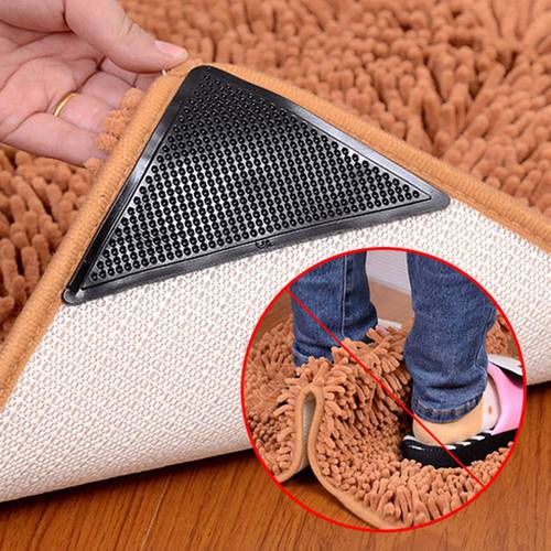 4Pcs Home Floor Rug Carpet Mat Grippers Self-adhesive Anti Slip Tri Sticker Reusable Washable Silicone Grip Sticker Pads