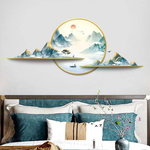 Creative Chinese Style Wall art Stickers Decorative Painting Wallpaper Living Room Background Mountain Landscape Scenery Decals