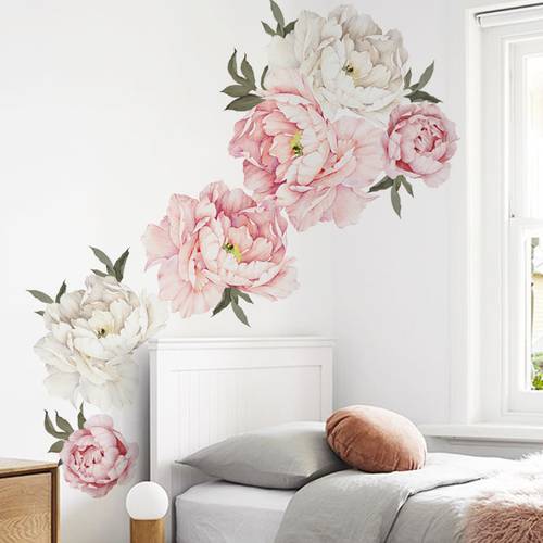 Simple Watercolor Peony Flowers Combination Stickers Removable PVC Self-adhesive Wallpapers Home Decoration