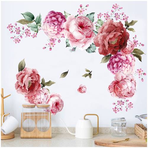 87x104cm DIY Large Pink Peony Flowers Wall Stickers Romantic Home Decor Living Room Wedding Bedroom Decoration Vinyl Posters