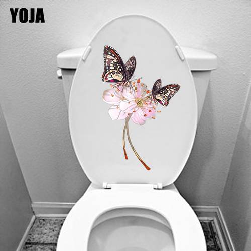 YOJA 20.2X24.7CM Flower And Butterfly Toilet Decal Wall Stickers Living Room Home Decor T3-1267