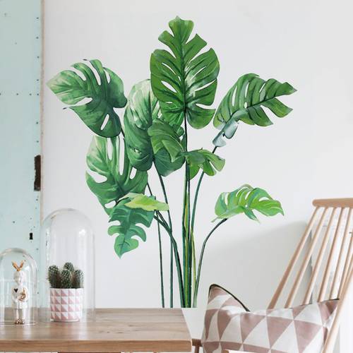 Large Tropical Green Plants Leaves Wall Stickers Home Room Decor Palm Sticker Room Decoration PVC Murals