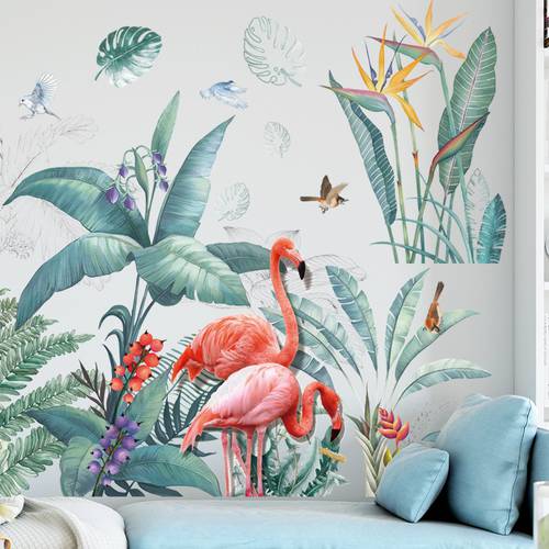 Large Flamingo Grass Wall Stickers for Living room Bedroom Baseboard Removable DIY Wall Decals Art Home Decor