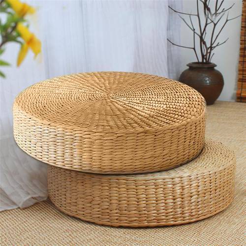 40CM Round Straw Tatami Cushion Handmade Weave Floor Pilloe Yaga Chair Seat Mat Summer Tatami Cushion