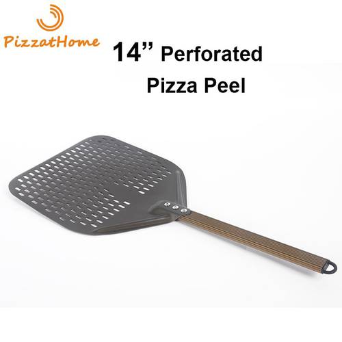 PizzAtHome 14/13/12 Inch Perforated Pizza Peel Rectangular Pizza Shovel Aluminum Hard Coating Pizza Peel Paddle Short Pizza Tool