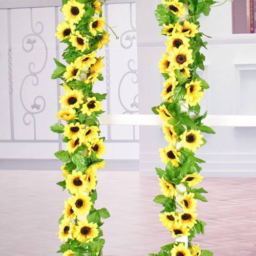 240cm Fake Silk Sunflower Ivy Vine Artificial Flowers With Green Leaves Hanging Garland Garden Fences Home Wedding Decoration