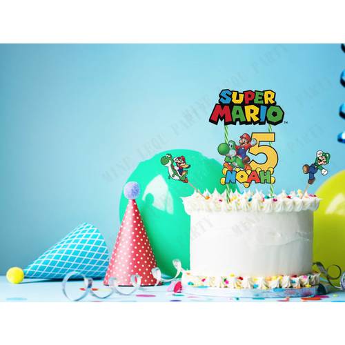 Customized Personalized name age Super Bros Yoshi Dinosaur Cake Topper kids Birthday Party decoration Cake Topper