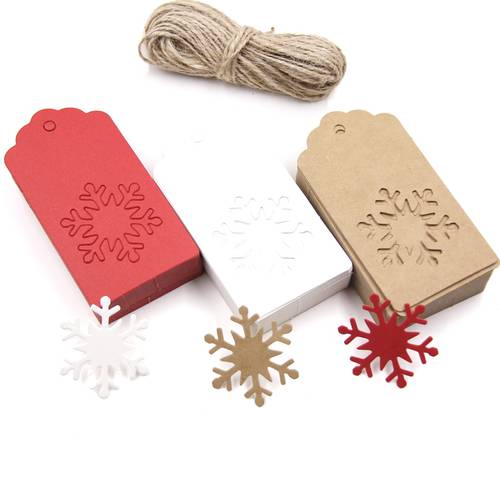 50PCS White&Red Kraft Paper Tags Handmade/Thank You DIY Crafts Labels For Christmas Favors Hang Tag Gift Wrapping Supplies