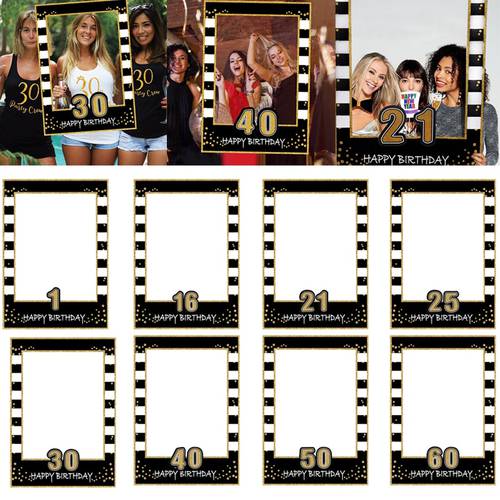 1 16 21 25 30 40 50 60 Birthday Photo Booth Frame kids Adult Birthday Party Decoration Paper Happy Birthday Photo props Frame