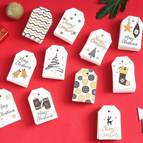 100pcs/lot White Christmas Paper Tags Luggage Wedding Note Paper Labels Packaging Gift Price Hang Tag Merry Christmas Card Rope