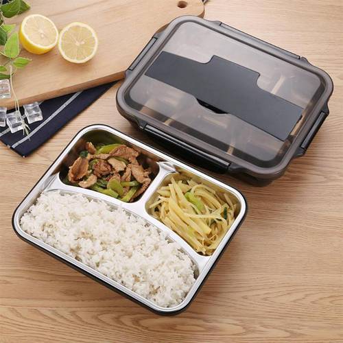 Portable Stainless Steel Bento Box Kitchen Leak-Proof Lunch Box Picnic Office School Insulation Thickened Plaid Food Container