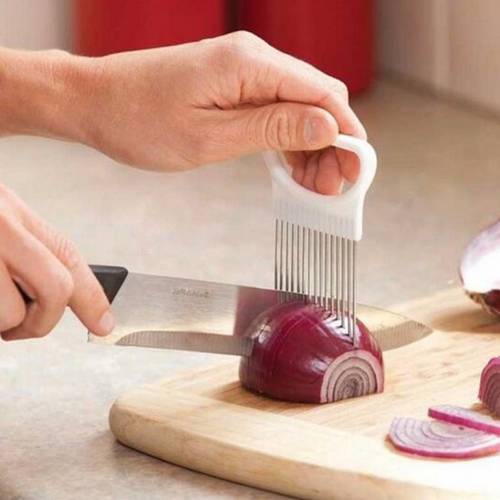 1Pc Stainless Steel Onion Needle Onion Holder Handheld Simple Slicer Fruit Vegetable Cutter Potato Kitchen Tool Bar Accessories