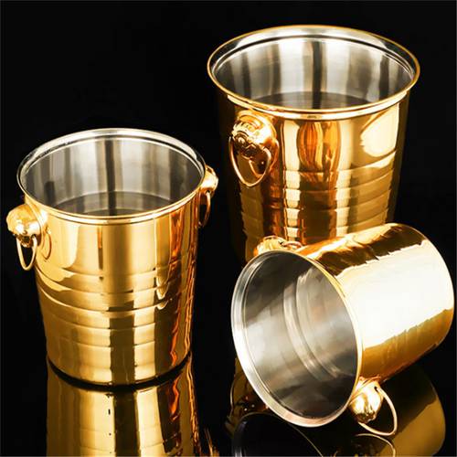 Gold Golden Thick Tiger Head Stainless Steel Ice Bucket Champagne Chilled Wine Beer Red Wine Cube Bar Ktv Two Handles Bucket