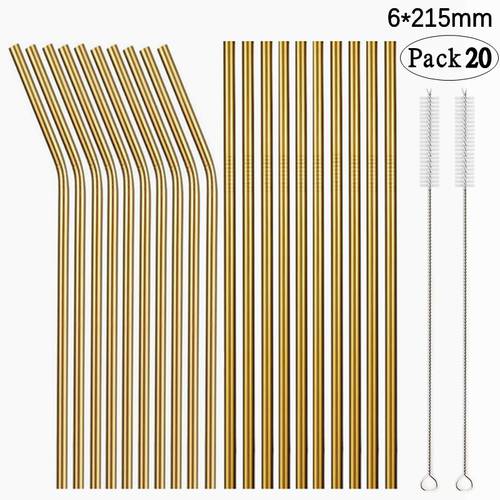 Set of 20 Colorful Reusable Metal Straws Stainless Steel Straws Set Eco-friendly Drinking Straw Party Favor Bar Accessory