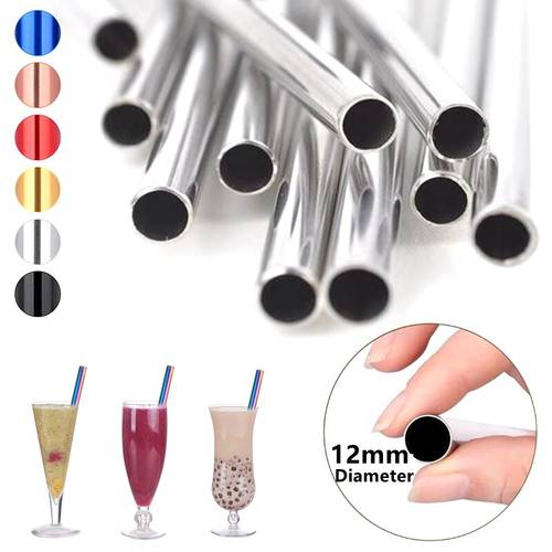 Large Wide Reusable Metal Smoothie Straws Reusable Eco-friendly 304 Stainless Steel Boba Bubble Straw for Bar Drinking Accessory