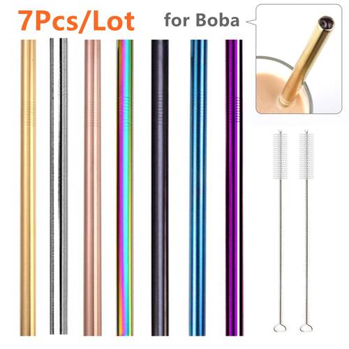 7 Colors 8.5 Wide Metal Drinking Straw 304 Stainless Steel Straws Set Reusable Boba Straw for Bubble Tea Milk Bar Accessory