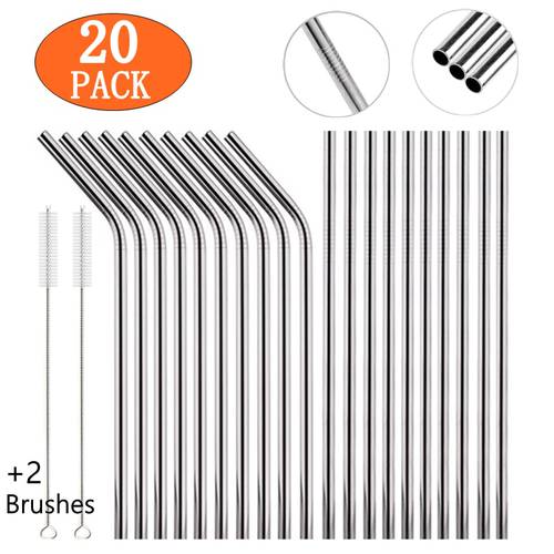 6*215mm 10 Colors Eco-friendly Reusable Metal Straws Set 304 Stainless Steel Drinking Straw Cocktail Party Favor Bar Accessory
